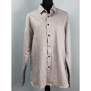 BARABAS Mens Silver Metallic Thread Button Down Long Sleeve Shirt Large Festival